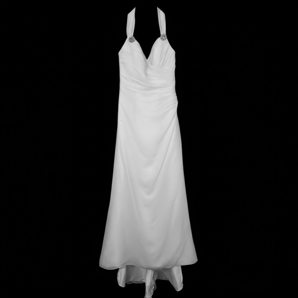 NWT Galina Signature White Halter Wedding Dress Gown A-Line Crystal Bridal